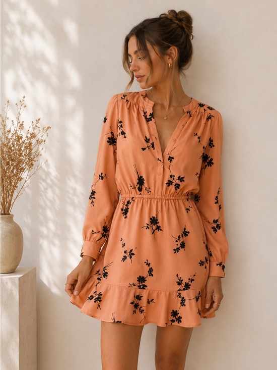 Joie Dresses & Skirts - Joie Peach Floral Flounce Mini Dress S | Coastal Romantic Feminine Chic